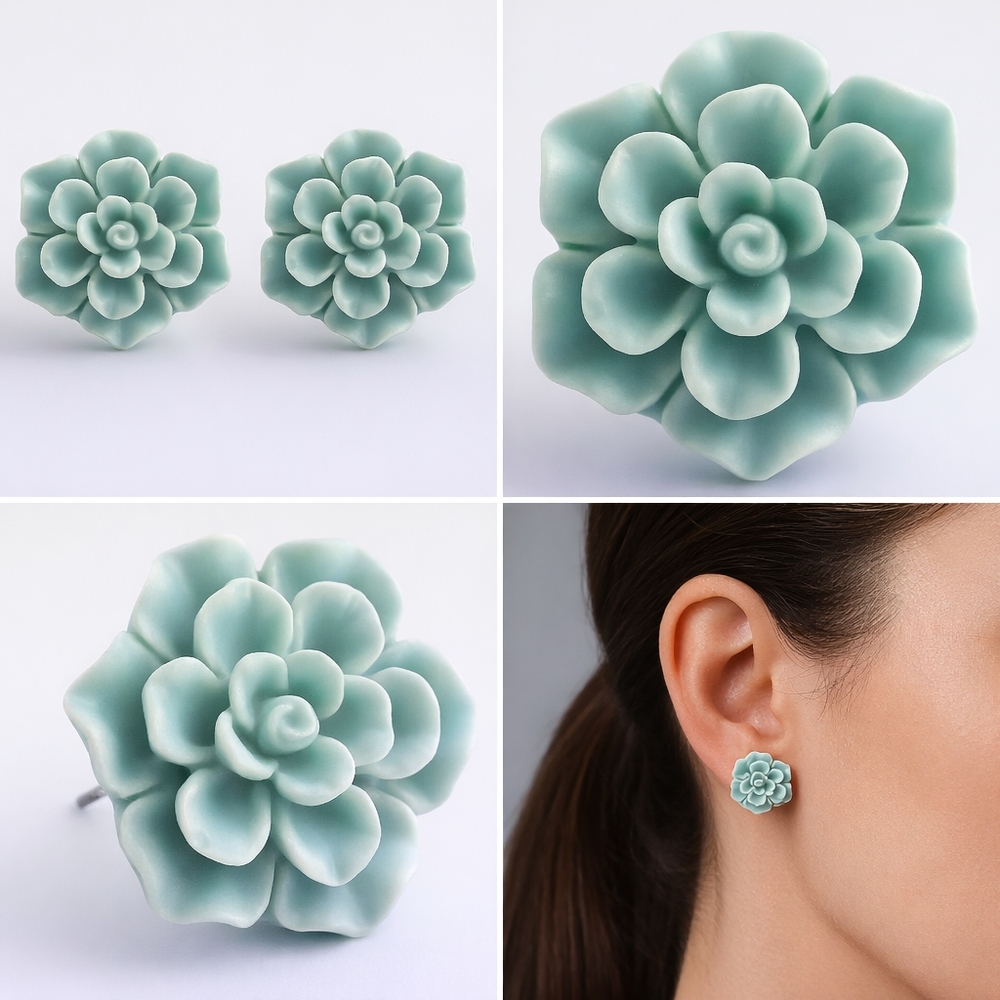 NWT Elegant Floral Succulent Plant Earrings. Boho Vibe